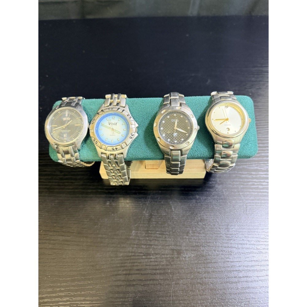 Lot of 4 Men's Quartz Watches Fossil Blue Kenneth Cole Voit Avenue Parts Repair
